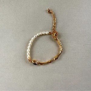 NWT!!!925 Sterling Silver, 18k gold plated, natural pearls, bracelet, gold tone